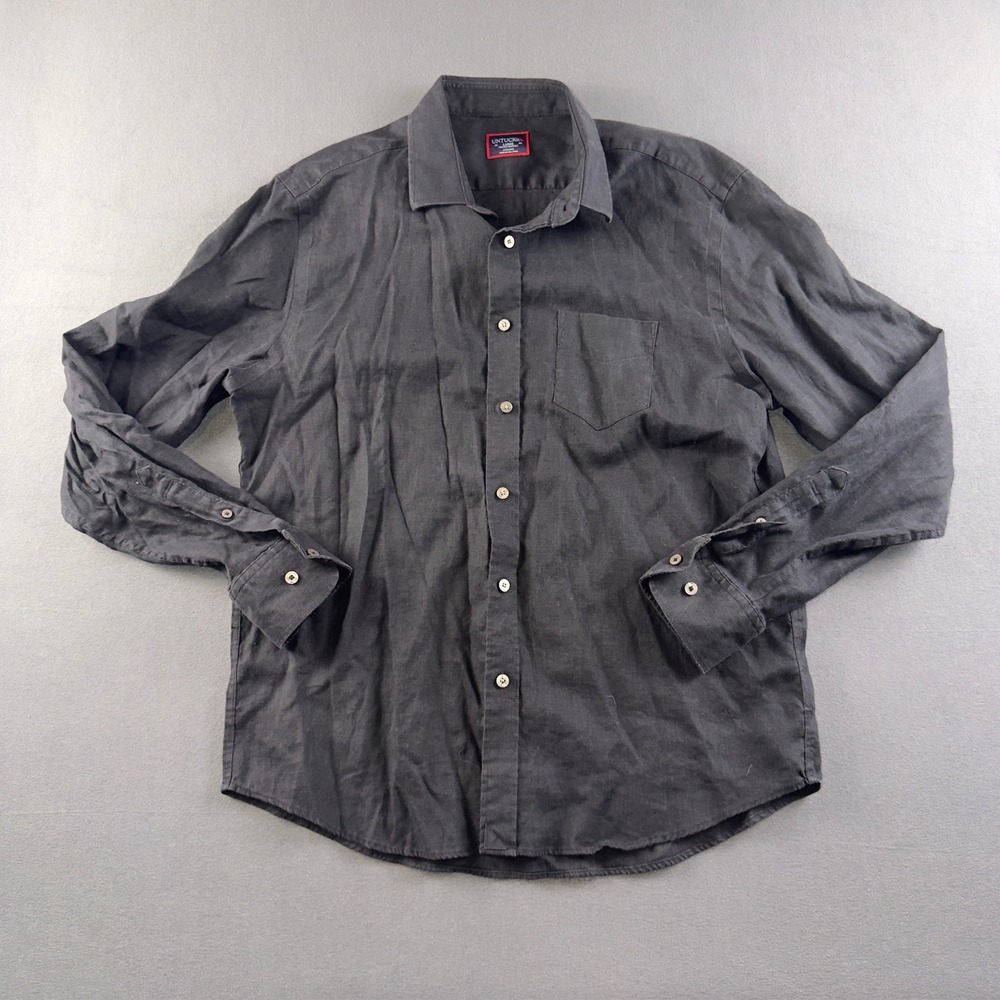 UNTUCKit Santo Black Wrinkle Resistant 100% Linen Shirt Mens Large 35367 Regular